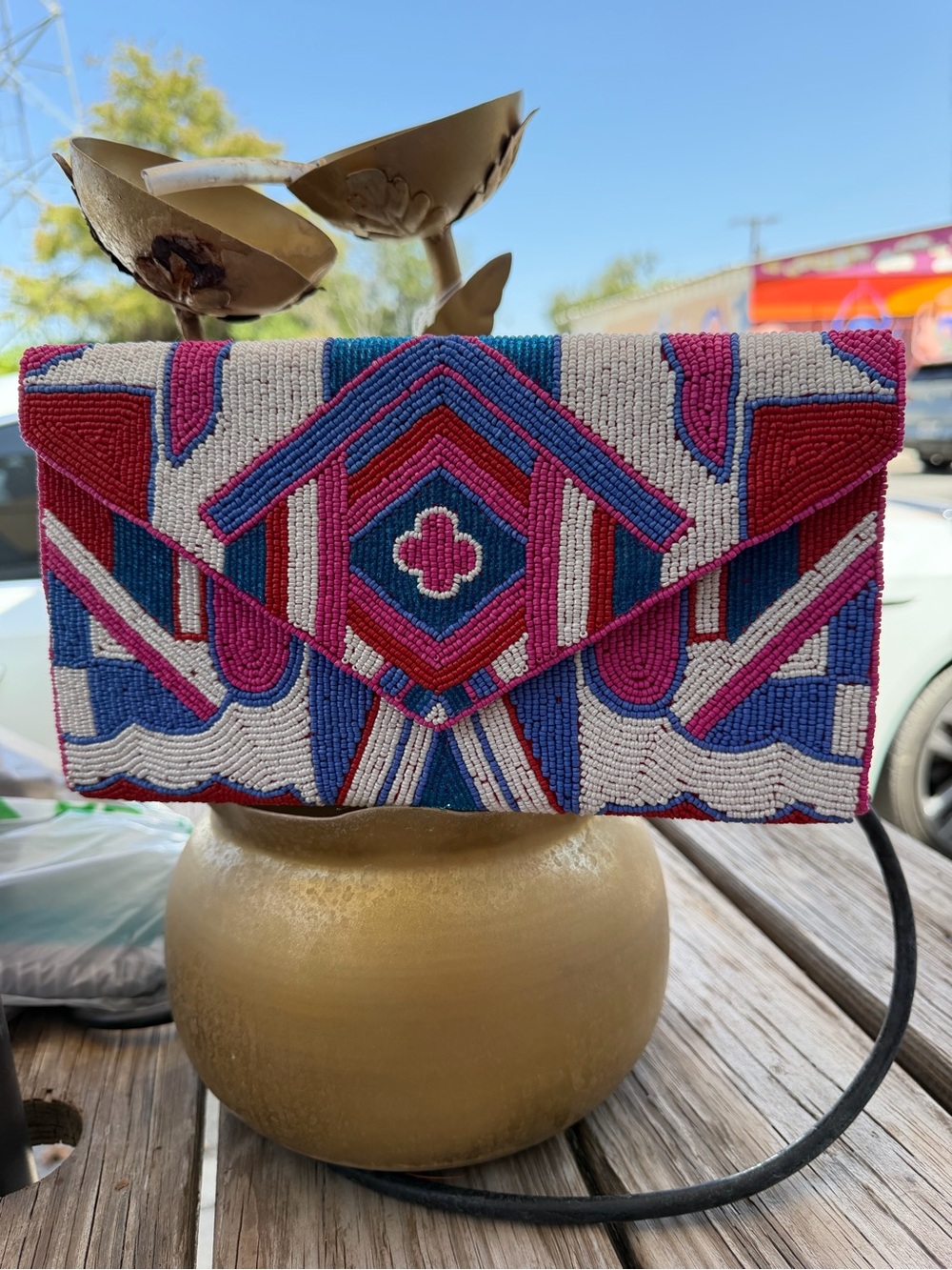 Beaded Geometric Envelope Clutch Crossbody Bag